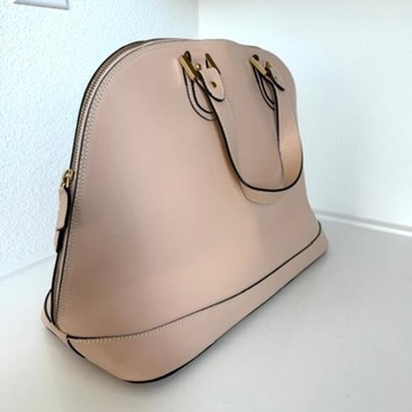 ALBERTA DI CANIO Leather Satchel Nude Beige Dome Bag Made in Italy Handbag - Picture 4 of 7